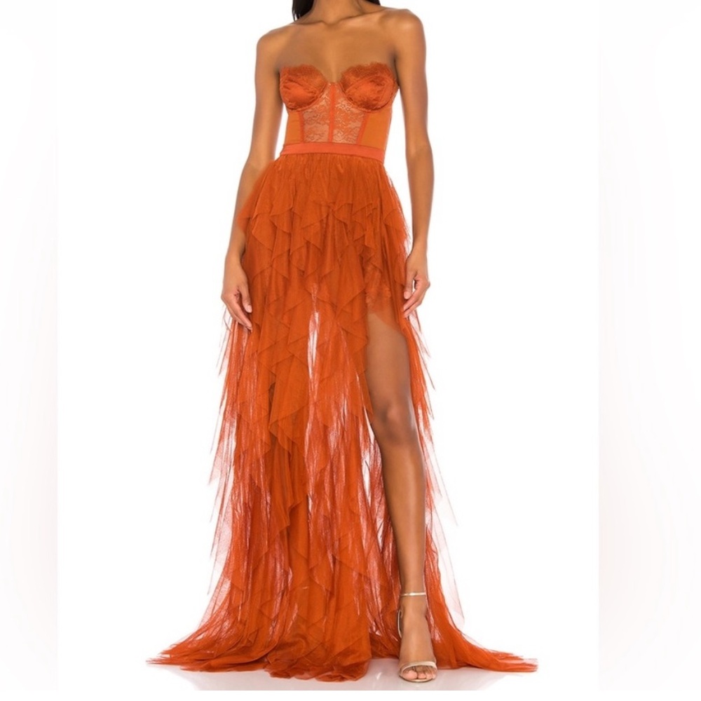 For Love & Lemons X REVOLVE Bustier Gown in shade “Rust”